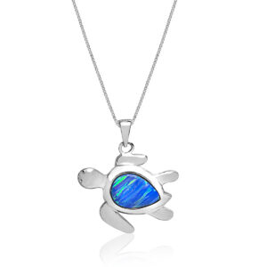 Turtle Sterling Silver Pendant with Blue Opal CZ