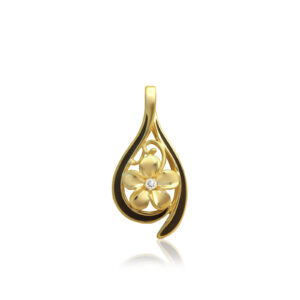 Plumeria Diamond Drop Pendant Black Border