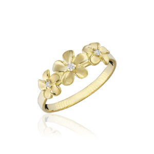 Three Plumeria Diamond Ring