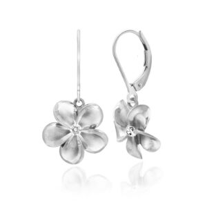 Queen Plumeria Diamond Leverback Earrings 12mm