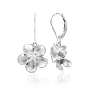 Queen Plumeria Diamond Leverback Earrings 12mm