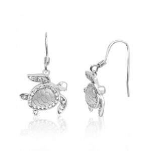 Turtle Sterling Silver Hook Earrings with CZ