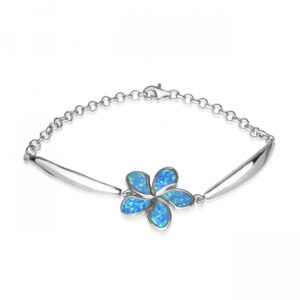 Sterling Silver Blue Opal Plumeria Bracelet