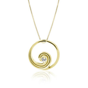 Wave Gold Pendant with Diamond Center