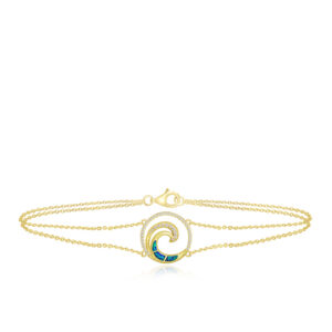 Deluxe Blue Opal Lustrous Diamond Wave Chain Link Bracelet Yellow Gold