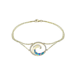 Deluxe Blue Opal Lustrous Diamond Wave Chain Link Bracelet Yellow Gold
