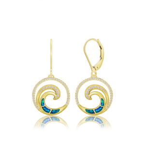 Deluxe Blue Opal Lustrous Diamond Wave Earrings