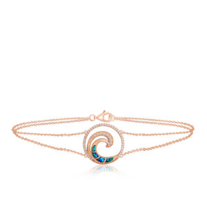 Deluxe Blue Opal Lustrous Diamond Wave Chain Link Bracelet Rose Gold