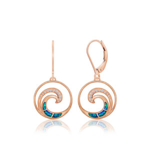 Blue Opal Lustrous Diamond Wave Earrings