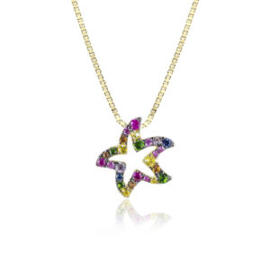 Multicolored Sapphires Outline Starfish Pendant