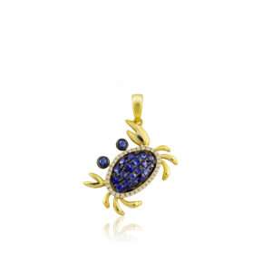 Diamond Crab Pendant with Blue Sapphires