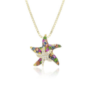 Multi Sapphire Mother and Baby Starfish Pendant