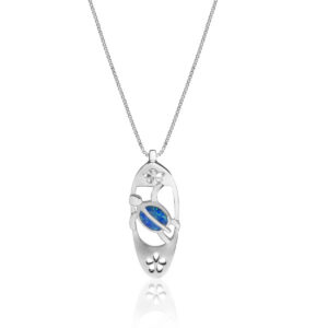 Surfing Turtle Blue Opal Sterling Silver Pendant