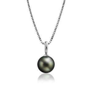 10mm Sterling Silver Tahitian Black Pearl Pendant with Box Chain