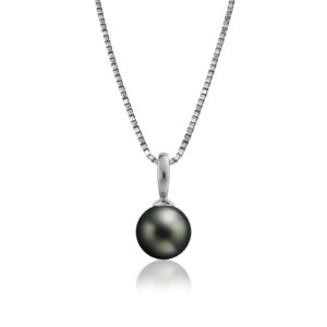 9mm Sterling Silver Tahitian Black Pearl Pendant with Box Chain
