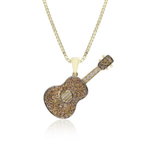 Koa Diamonds Gold Guitar Pendant