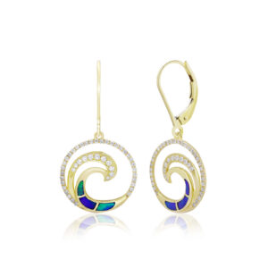 Deluxe Blue Opal Lustrous Diamond Wave Earrings