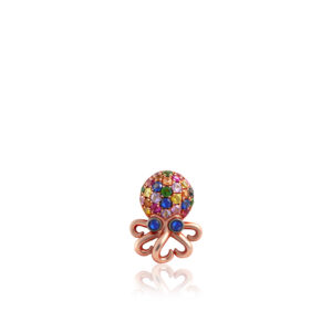 Rose Gold Octopus Pendant with Multi Sapphires Pendant