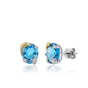 Blue Topaz Sealife Stud Earrings with Diamonds