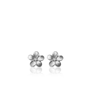 Plumeria Diamond Stud Earrings 8mm