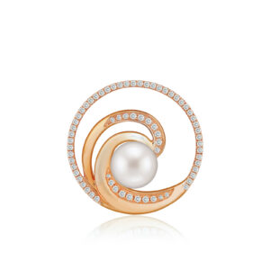 Lustrous Diamond Wave Freshwater Pearl Pendant 20mm