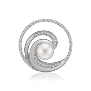 Lustrous Diamond Wave Freshwater Pearl Pendant 24mm