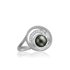 Lustrous Diamond Wave Pearl Ring Gold 0.07ct