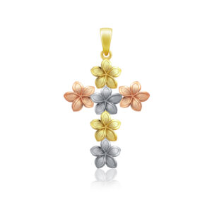 Tri Color Plumeria Cross Pendant