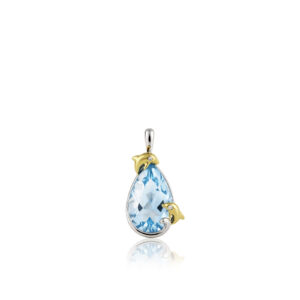 Two Tone Blue Topaz Dolphin Diamond Pendant
