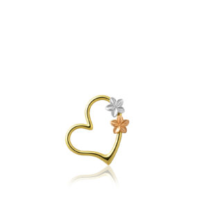 Tri-Color Heart Plumeria Pendant 14K Gold