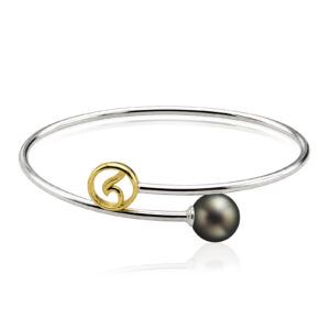 Mini Gold Wave Bracelet with 9mm Tahitian Black Pearl