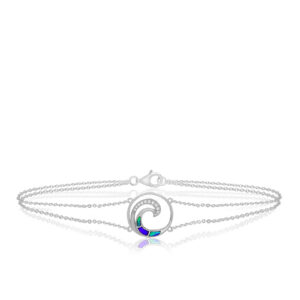 Blue Opal Lustrous Diamond Wave Chain Link Bracelet